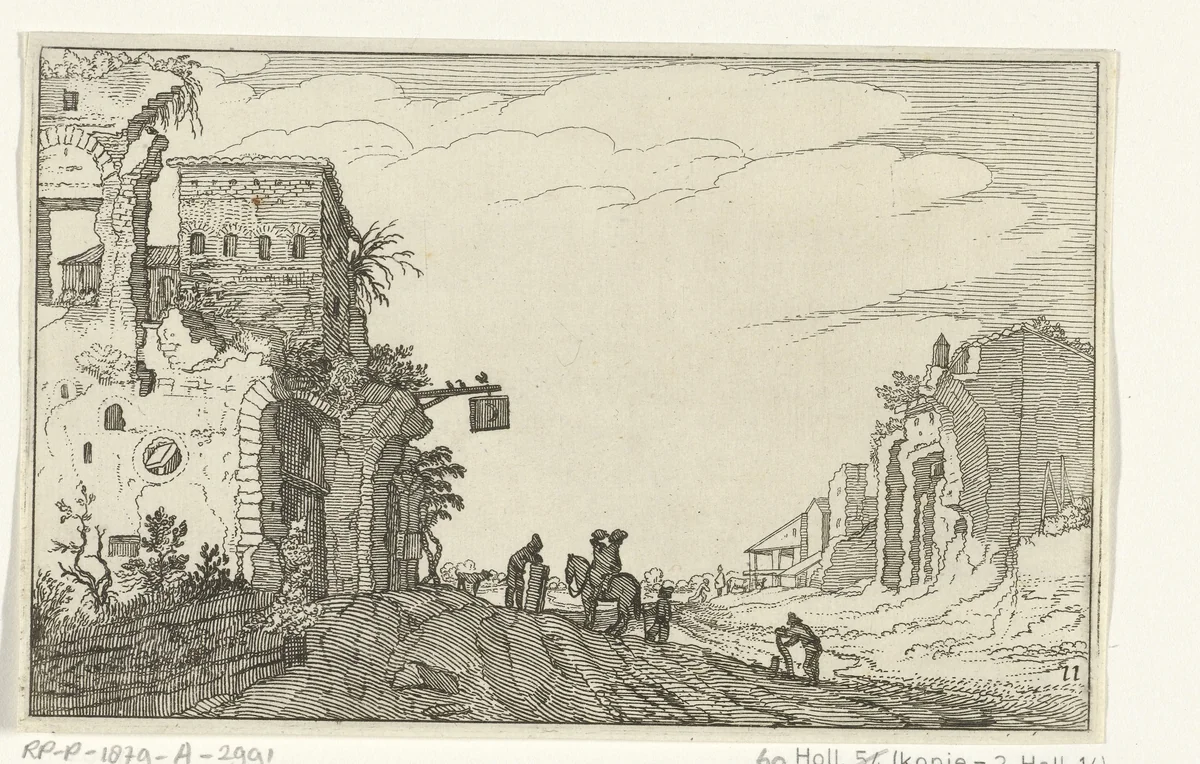 Weg tussen ruïnes by anonymous, print, 1618