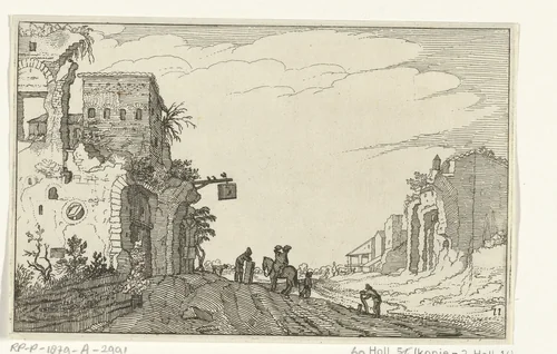 Weg tussen ruïnes by anonymous, print, 1618