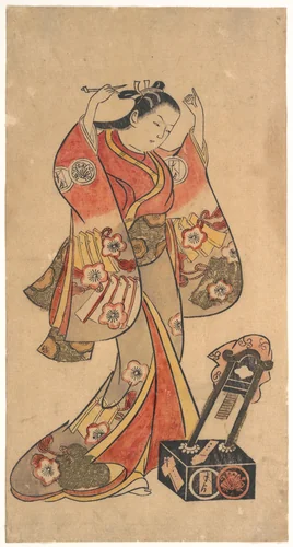 Portrait of Sanjō Kantarō in the Female Role of Yaoya Oshichi in the Play "Fuji no Takane" ("The High Peak of Mount Fuji") by Torii Kiyomasu II (鳥居 清倍), print, 1720-1750