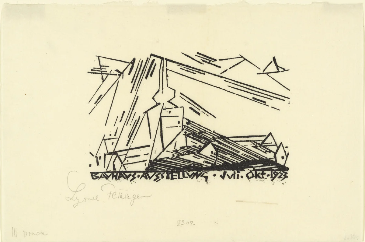 Village Church (Dorfkirche) discarded design for a postcard for the "Bauhaus Exhibition Weimar 1923" by Lyonel Feininger, print, 1923