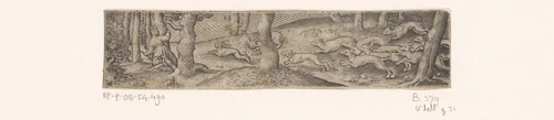 Hazenjacht met links een jager by Unknown, print, 1524-1562