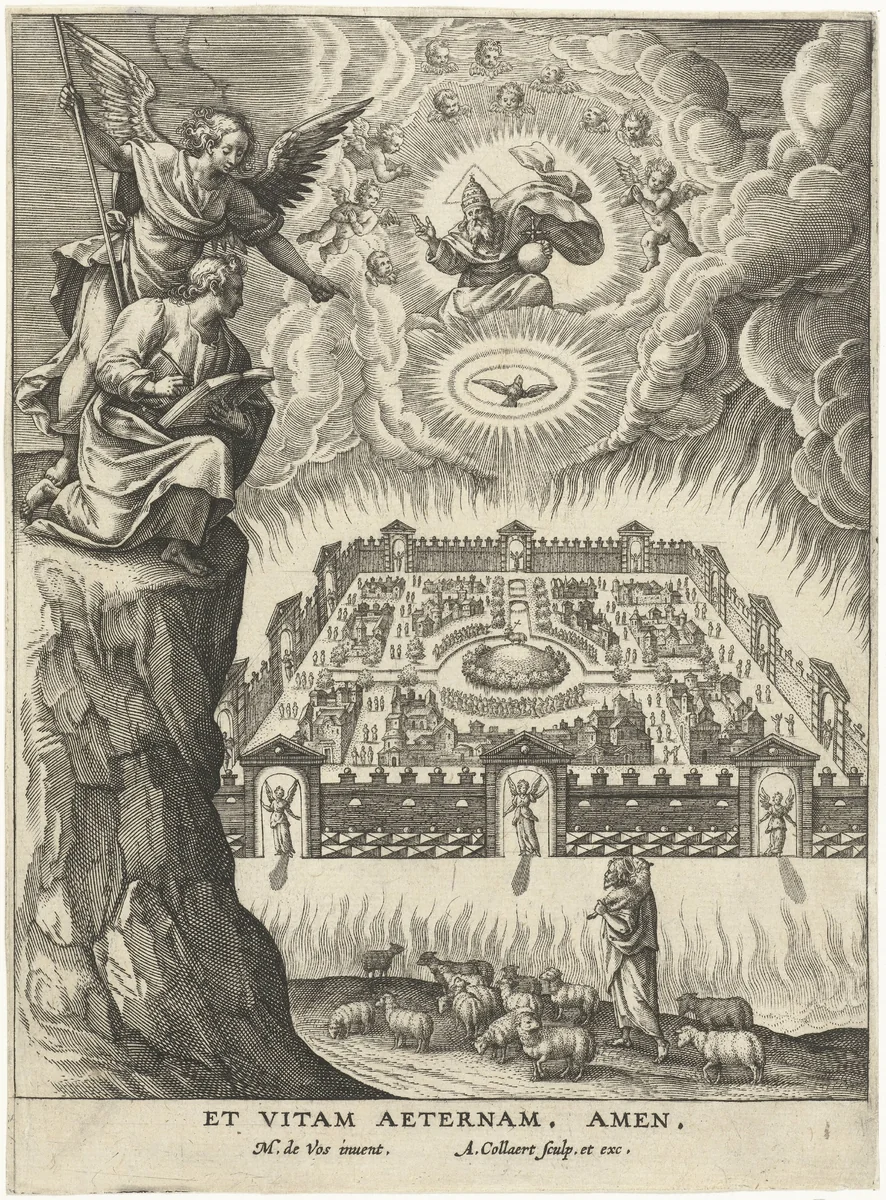 Johannes ziet het Nieuwe Jeruzalem: Het eeuwig leven by Unknown, print, 1570-1618