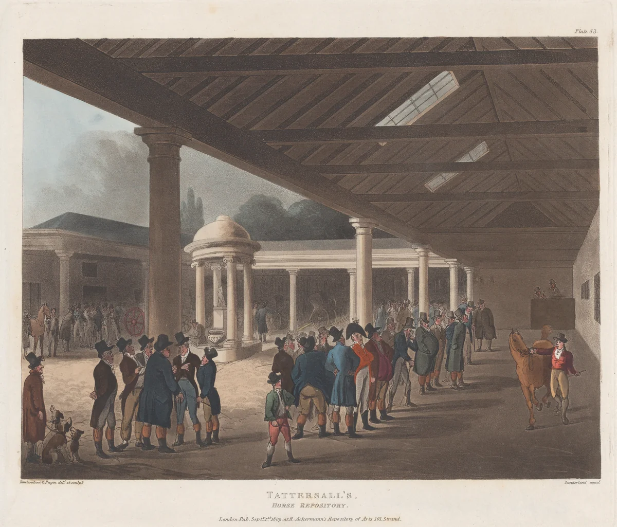 Tattersall's, Horse Repository, Hyde Park Corner by Thomas Rowlandson, print, 1809
