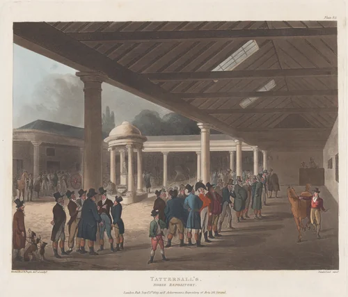 Tattersall's, Horse Repository, Hyde Park Corner by Thomas Rowlandson, print, 1809