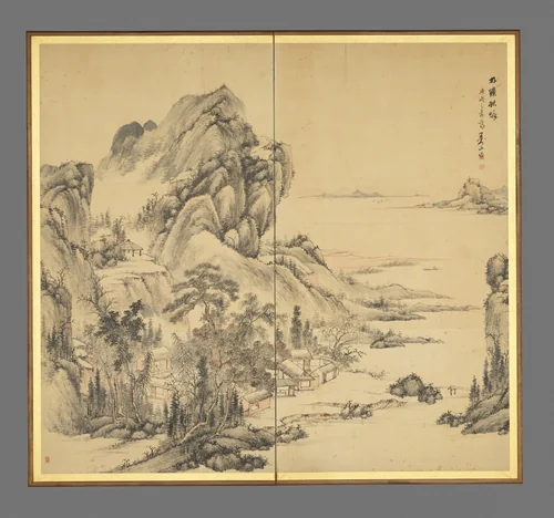 “At leisure in a lakeside grove in autumn” by Hine Taizan (日根對山), painting, 1850
