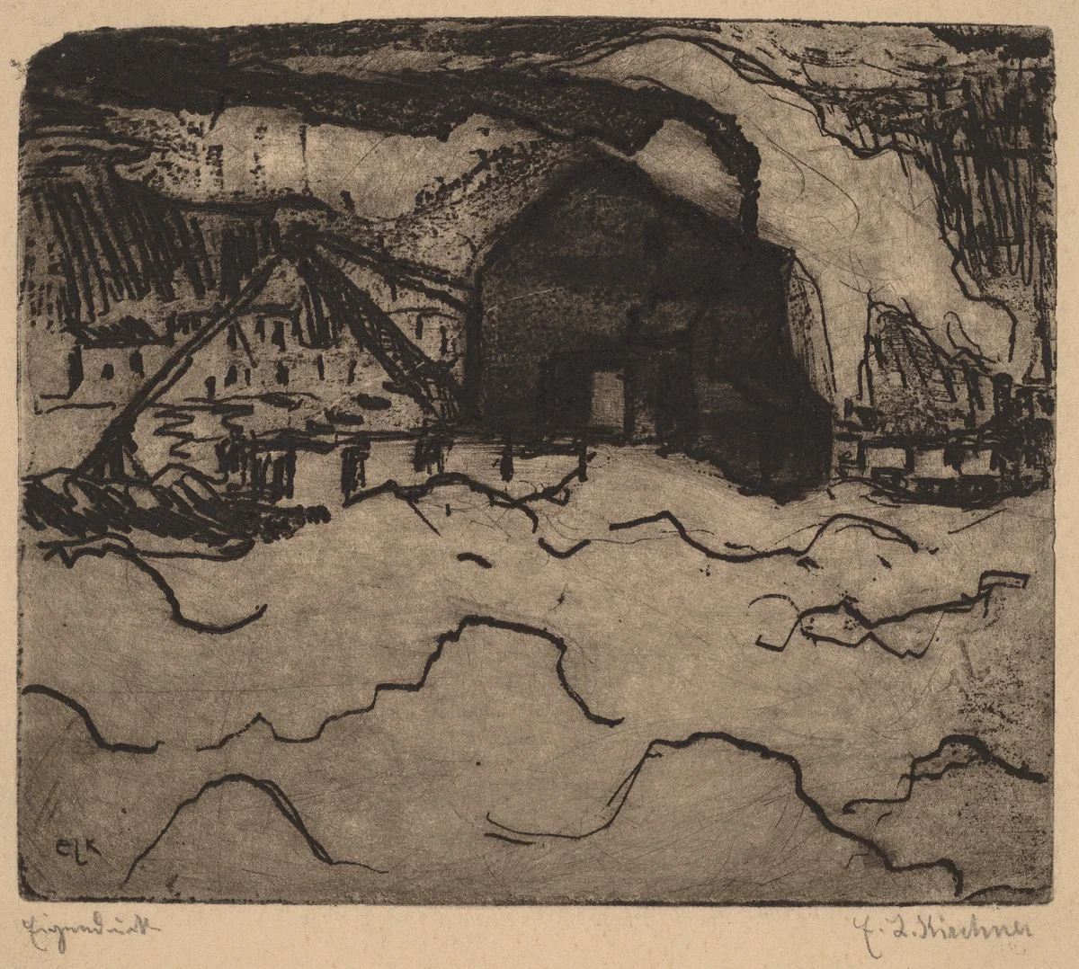 Sand Dredgers on the Elbe by Ernst Ludwig Kirchner, print, 1906