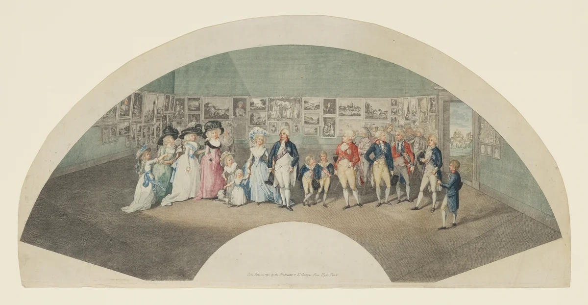 George III, Queen Charlotte, the Prince of Wales and others in a Picture Gallery near Windsor Castle by Johann Heinrich Ramberg, print, 1790