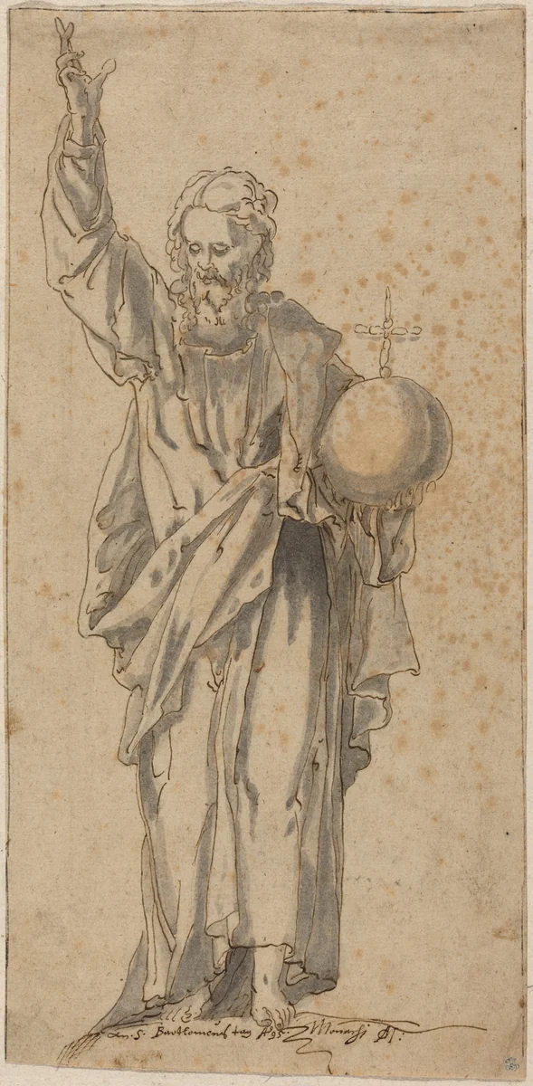 Christ as Salvator Mundi by Caspar Meneller, drawing, 1575-1630
