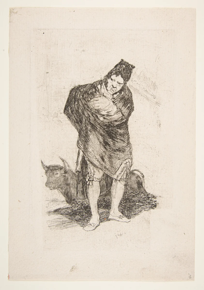 The cloaked man by Goya, print, 1859