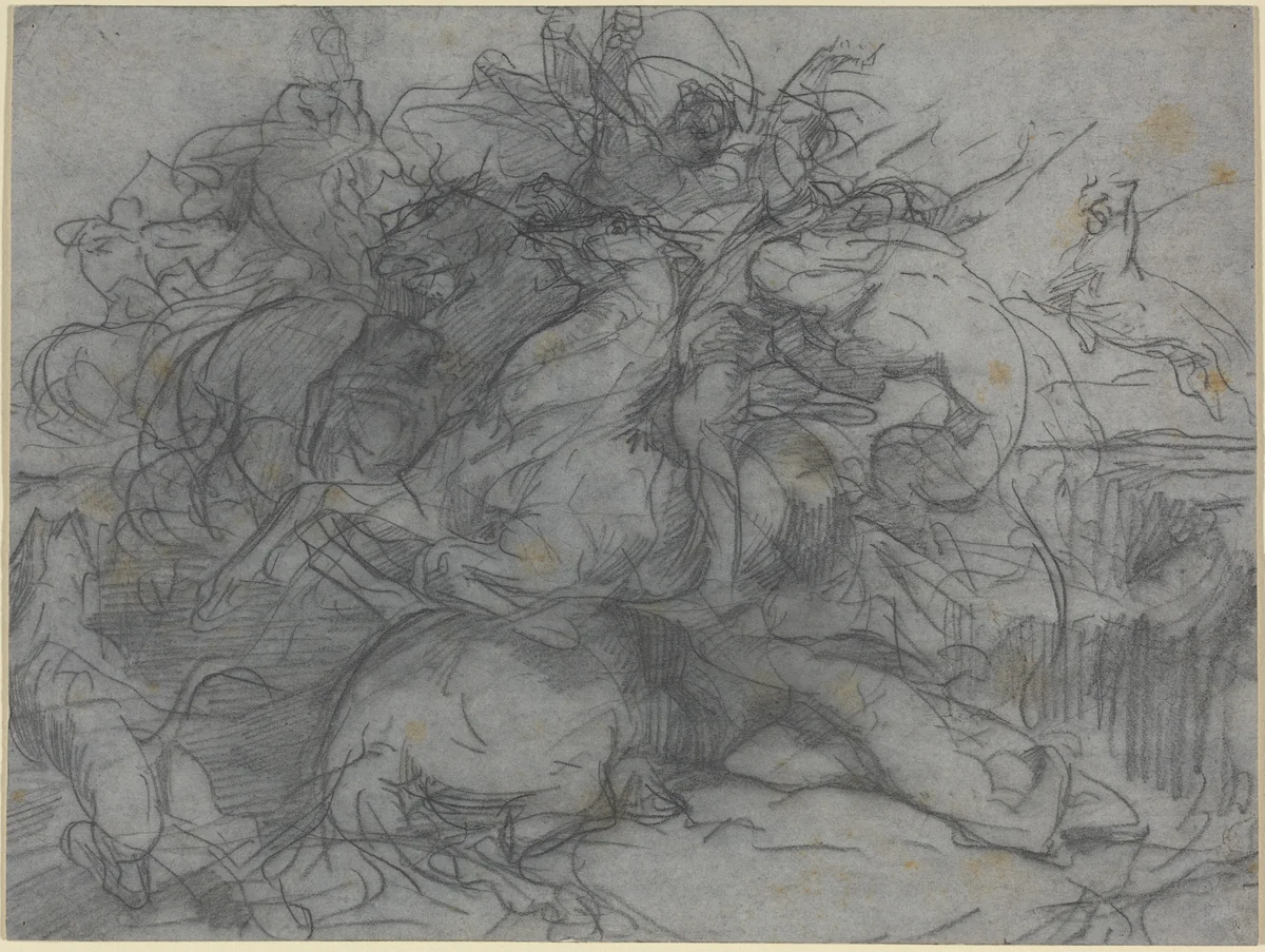 Study for "Surprise" (Battle of the Tigers) by François-Nicolas Chifflart, drawing, 1860-1870