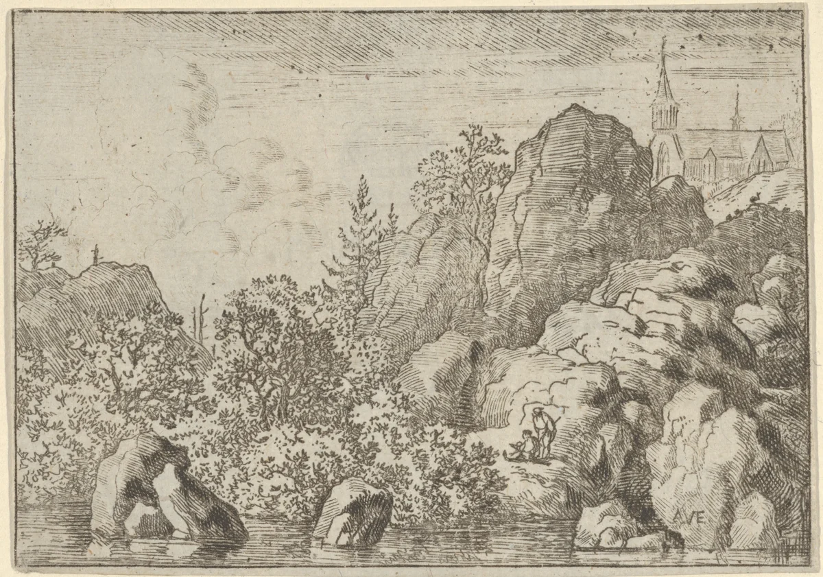 The Church on the Hill by Allart van Everdingen, print, 1621-1675