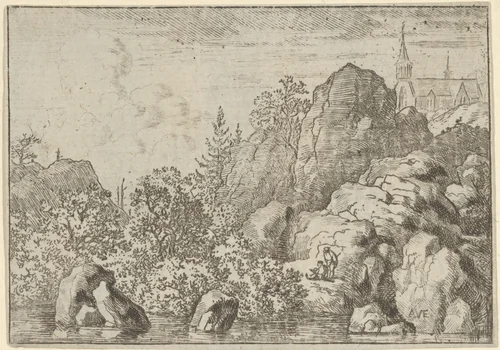 The Church on the Hill by Allart van Everdingen, print, 1621-1675