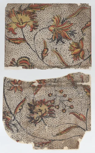 Sheet in two sections with overall floral and dot pattern by anonymous, print, 1700-1800