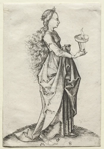 The Fifth Wise Virgin by Martin Schongauer, print, 1464-1484