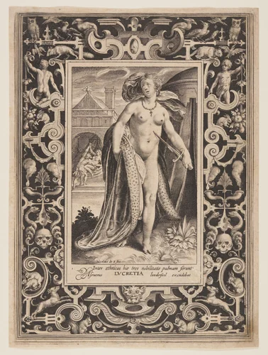 Lucretia, plate one from The Nine Worthies by Nicolaes de Bruyn, print, 1595