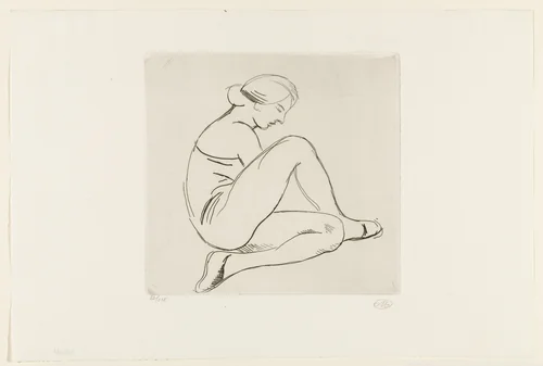 Seated Figure of a Girl (Femme assise de profile, a droit, un genou plie, un genou releve) by Aristide Maillol, print, 1926
