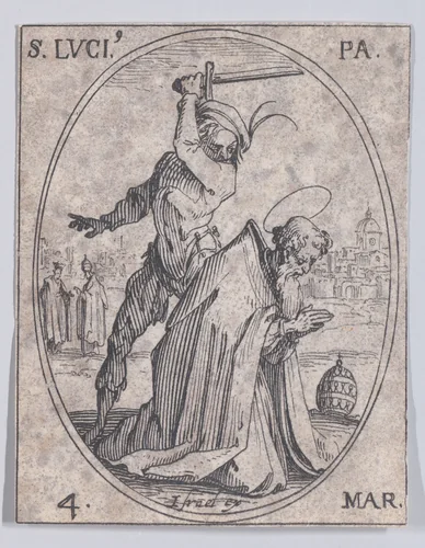 S. Lucius, pape (St. Lucius, Pope), March 4th, from "Les Images De Tous Les Saincts et Saintes de L'Année" (Images of All of the Saints and Religious Events of the Year) by Jacques Callot, print, 1636