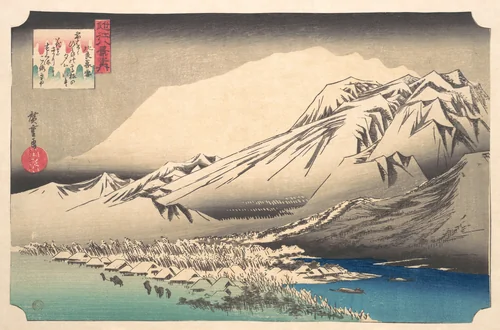 Evening Snow on Hira, Lake Biwa by Utagawa Hiroshige (歌川広重), print, 1825-1845