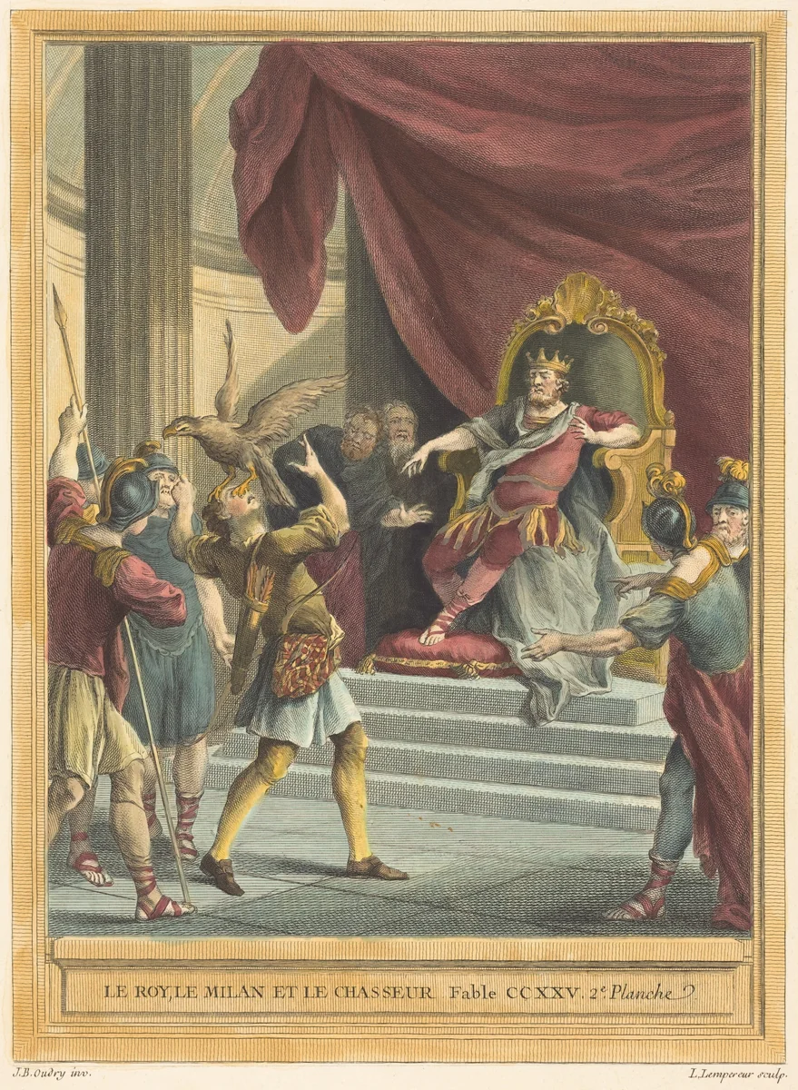 Le roi, le milan, et le chasseur (The King, the Kite, and the Hunter) by Louis-Simon Lempereur, Jean-Baptiste Oudry, print, 1759