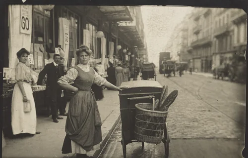 Une vendeuse de pain, devant Le Grand Magasin à Paris by Unidentified Photographer, photograph, 1905