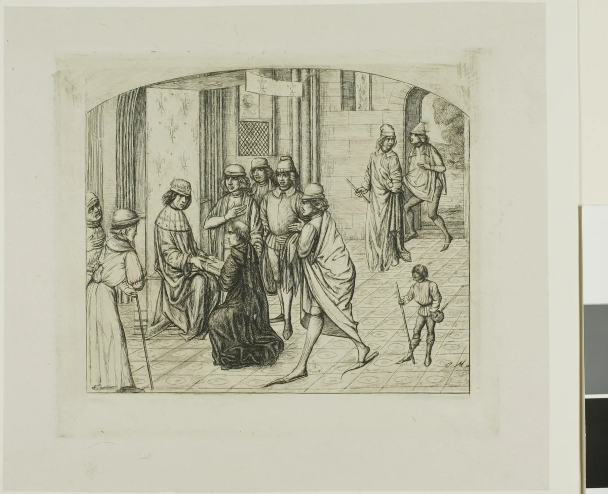 The Printer Valère Maxime Presented to King Louis XI by Charles Meryon, print, 1860