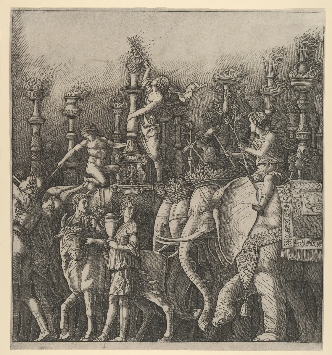 The Triumph of Caesar: the Elephants by Giulio Campagnola, print, 1492-1502