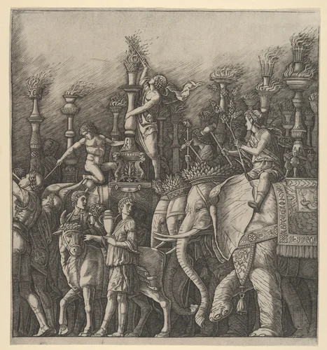 The Triumph of Caesar: the Elephants by Giulio Campagnola, print, 1492-1502