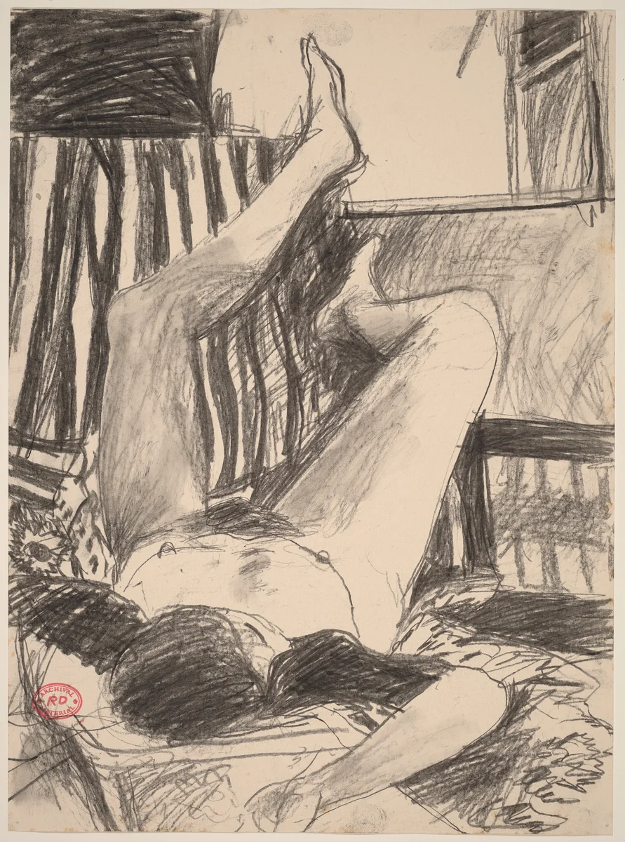 Untitled [nude resting on her back with her legs up] by Richard Diebenkorn, drawing, 1955-1967