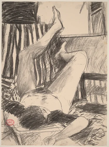 Untitled [nude resting on her back with her legs up] by Richard Diebenkorn, drawing, 1955-1967
