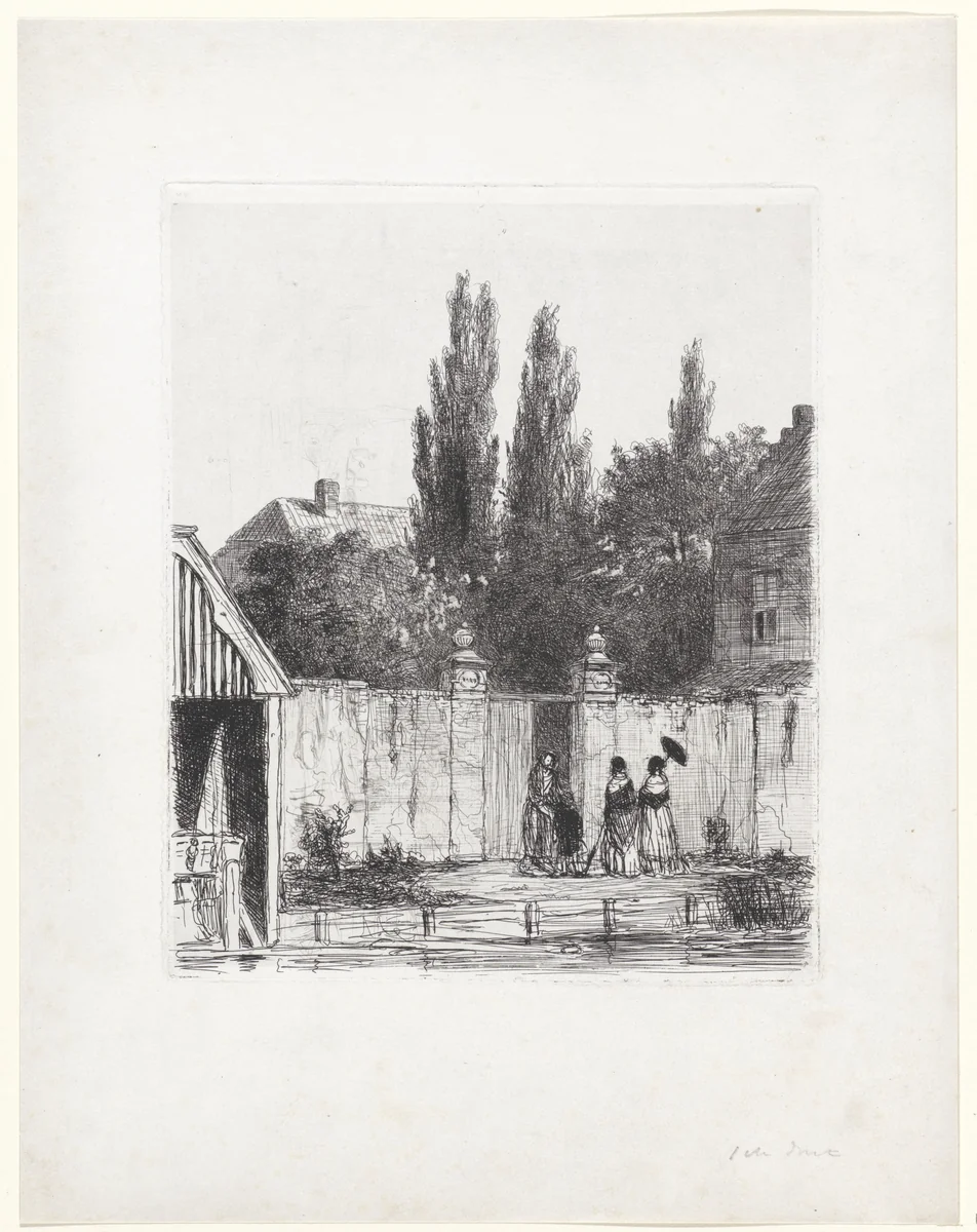 Ingang van een tuin aan het Zieken te Den Haag by Jan Weissenbruch, print, 1850