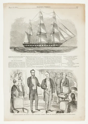 Presidents Buchanan and Lincoln Entering the Senate Chamber Before the Inauguration by Winslow Homer, print, 1861