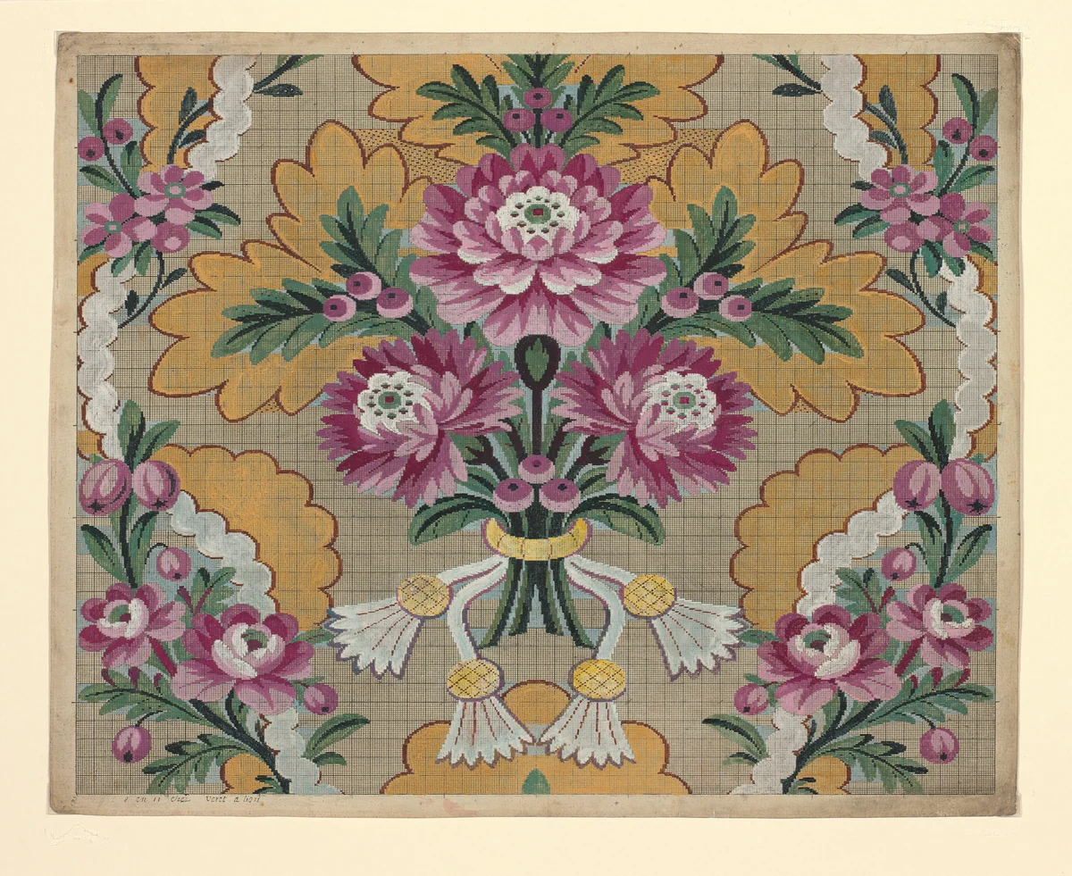 Mise-en-carte (Point-paper) by France, Lyon, textile, 1760-1790