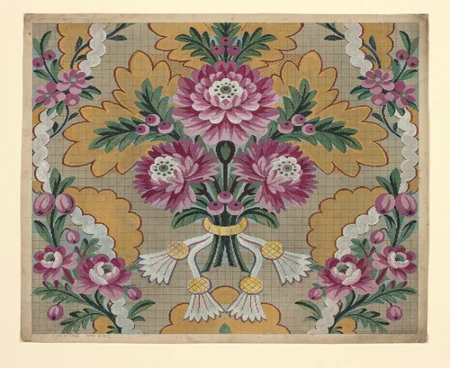Mise-en-carte (Point-paper) by France, Lyon, textile, 1760-1790