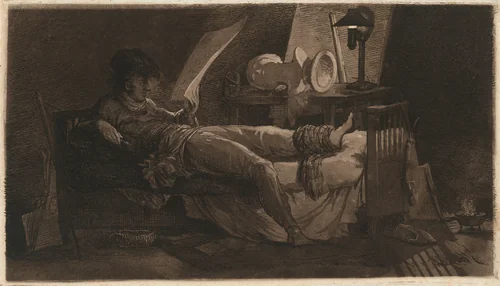 Self-Portrait with an Injured Foot by Joseph Fischer, print, 1798