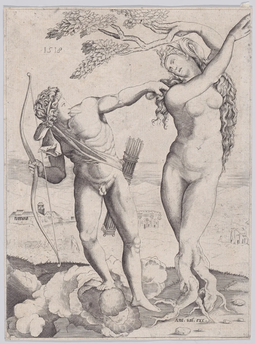 Apollo and Daphne by Agostino Veneziano, print, 1518