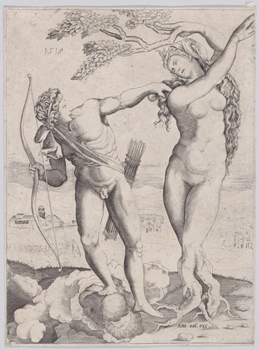 Apollo and Daphne by Agostino Veneziano, print, 1518