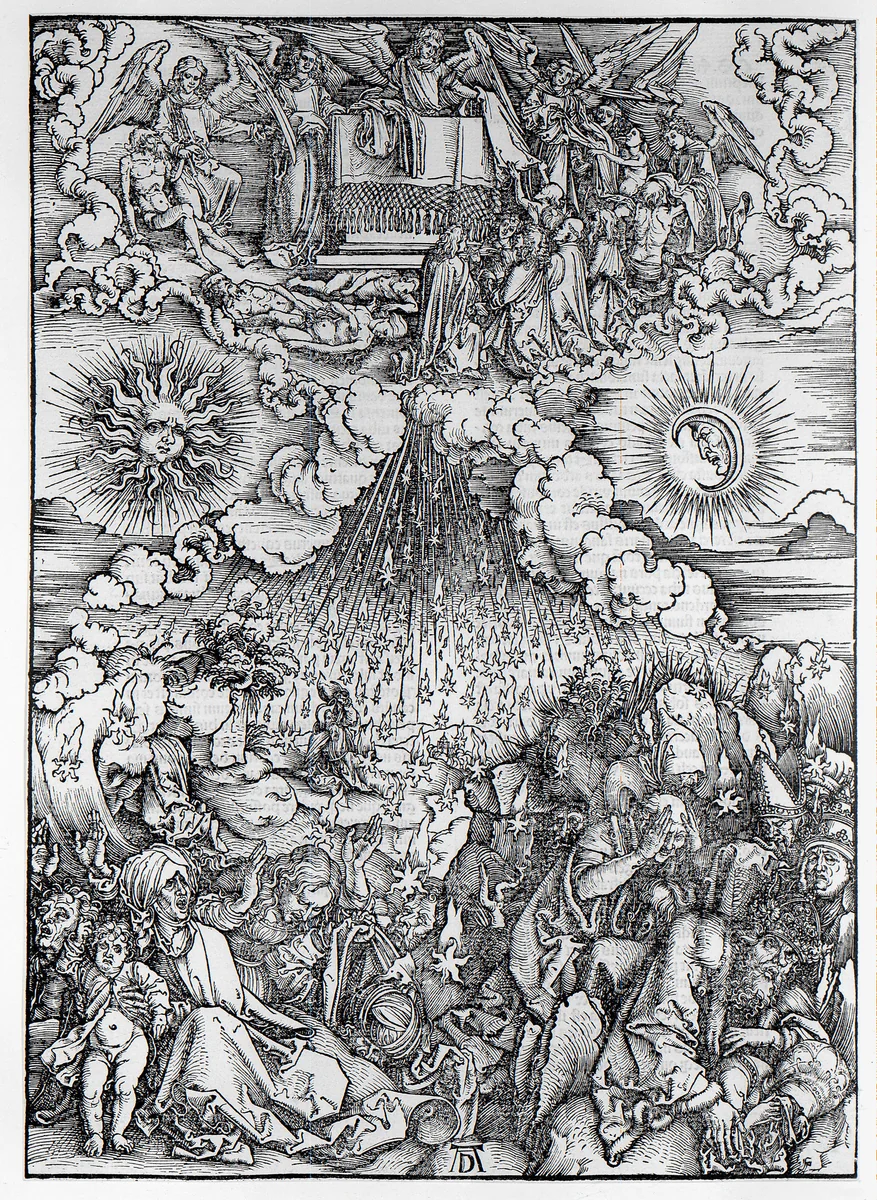 Het openen van het vijfde en het zesde zegel by Unknown, print, 1497-1498