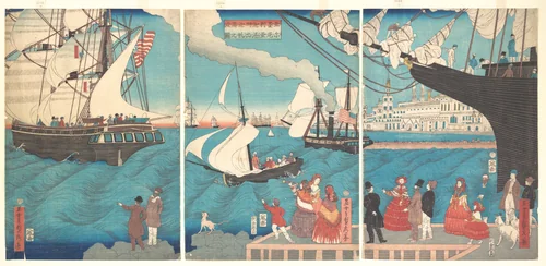 Sailing from a California Port by Utagawa Sadahide, print, 1862