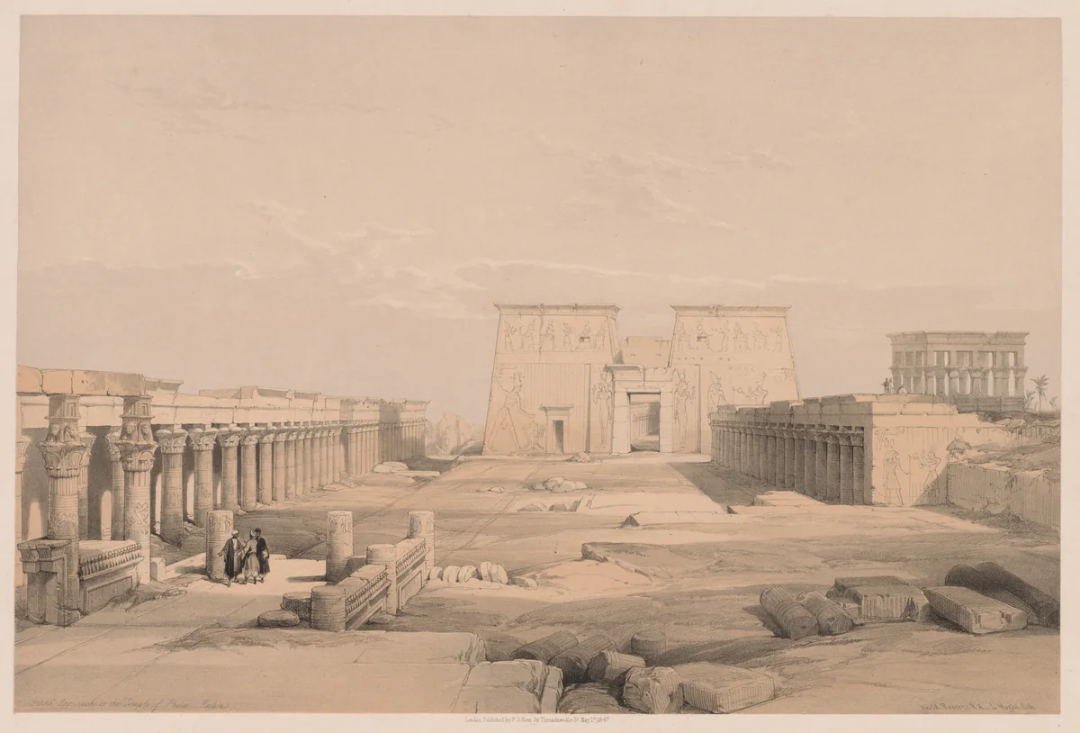 Egypt and Nubia: Volume I - No. 42, Grand Approach to the Temple of Philae, Nubia by Louis Haghe, print, 1838
