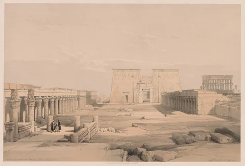 Egypt and Nubia: Volume I - No. 42, Grand Approach to the Temple of Philae, Nubia by Louis Haghe, print, 1838