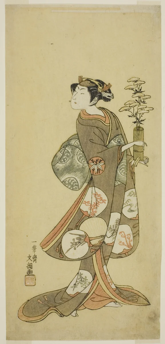 The Actor Yamashita Kyonosuke I in a Female Role by Ippitsusai Buncho, print, 1764-1774