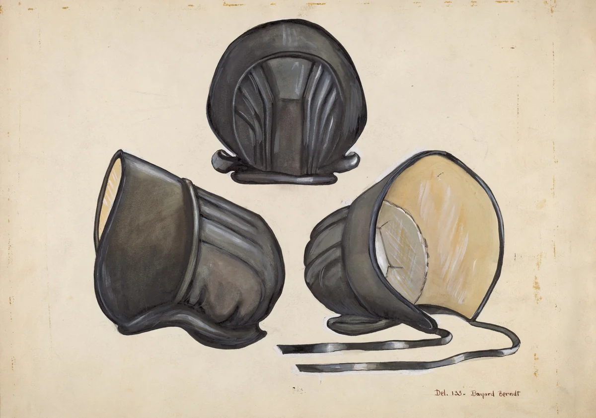 Black Satin Bonnet by B. Berndt, index of american design, 1936