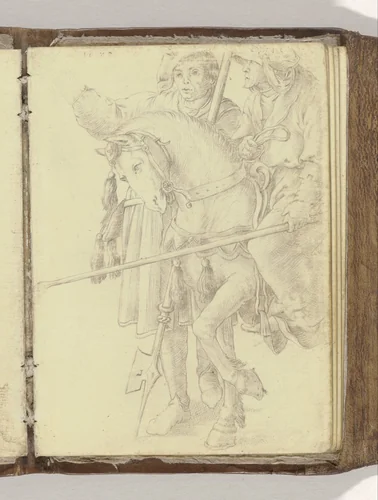Ruiter en wandelaar by anonymous, drawing, 1585