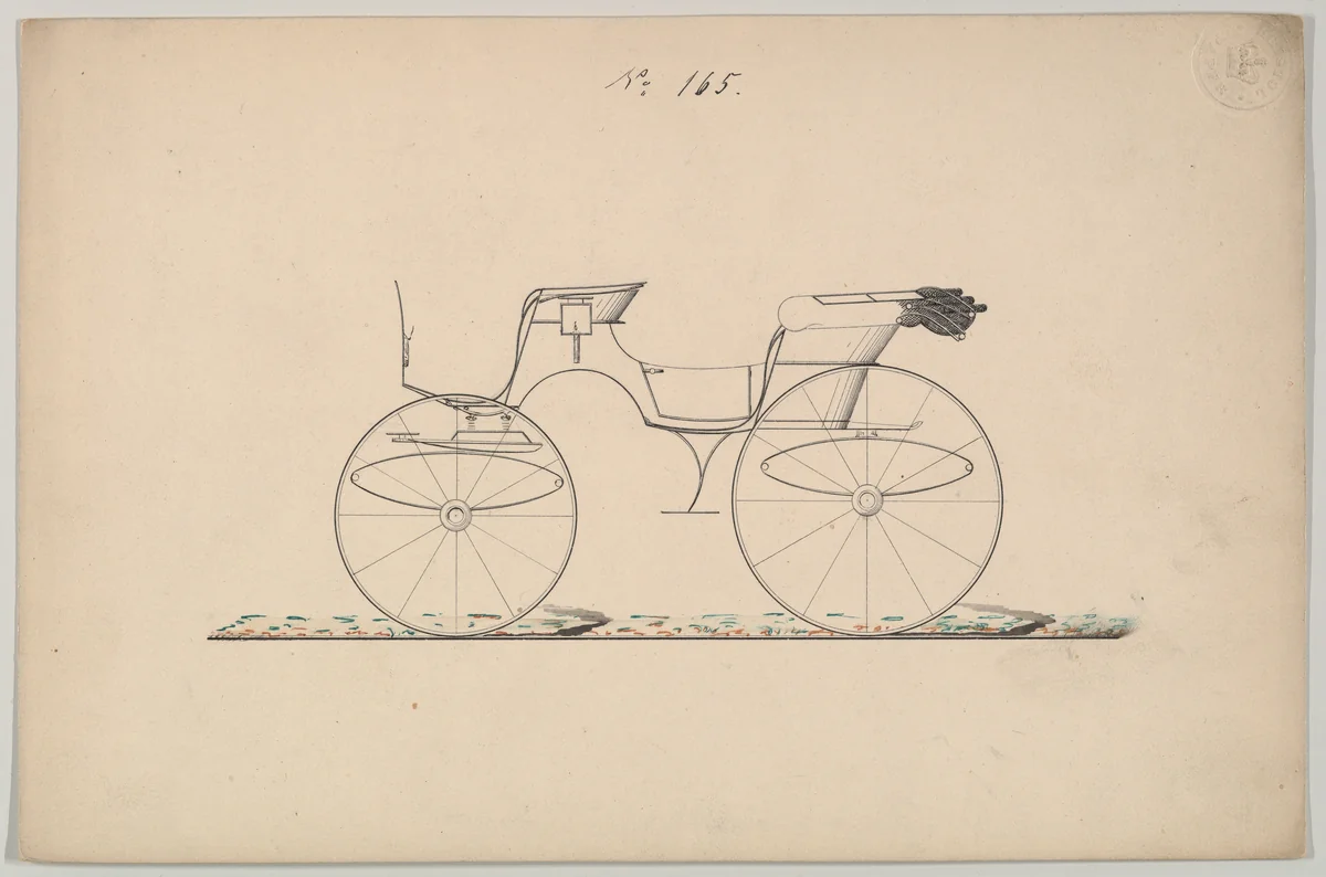 Design for 4 seat Phaeton, with top, no. 165 by Brewster & Co., drawing, 1850-1874