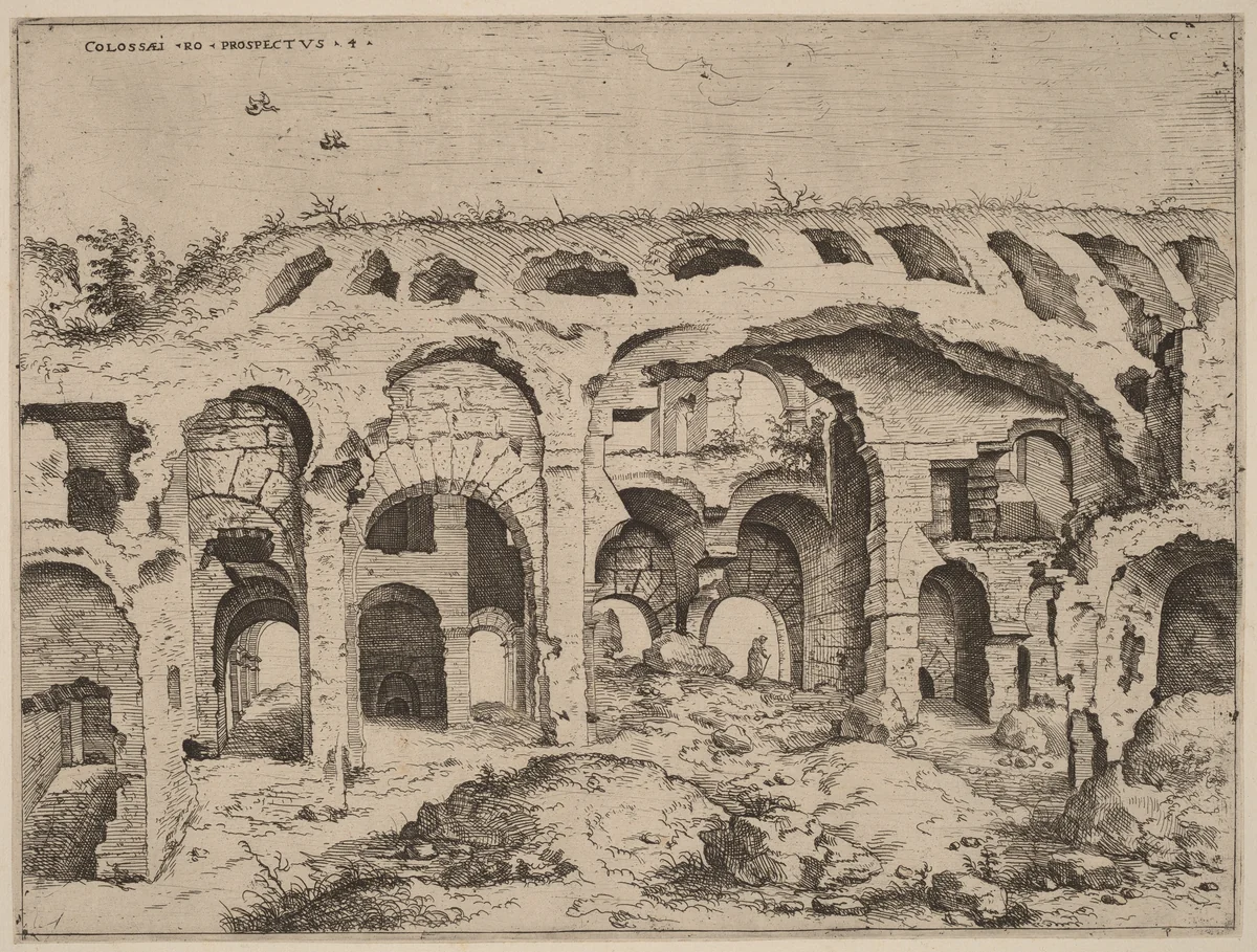 Fourth View of the Colosseum by Hieronymus Cock, print, 1550