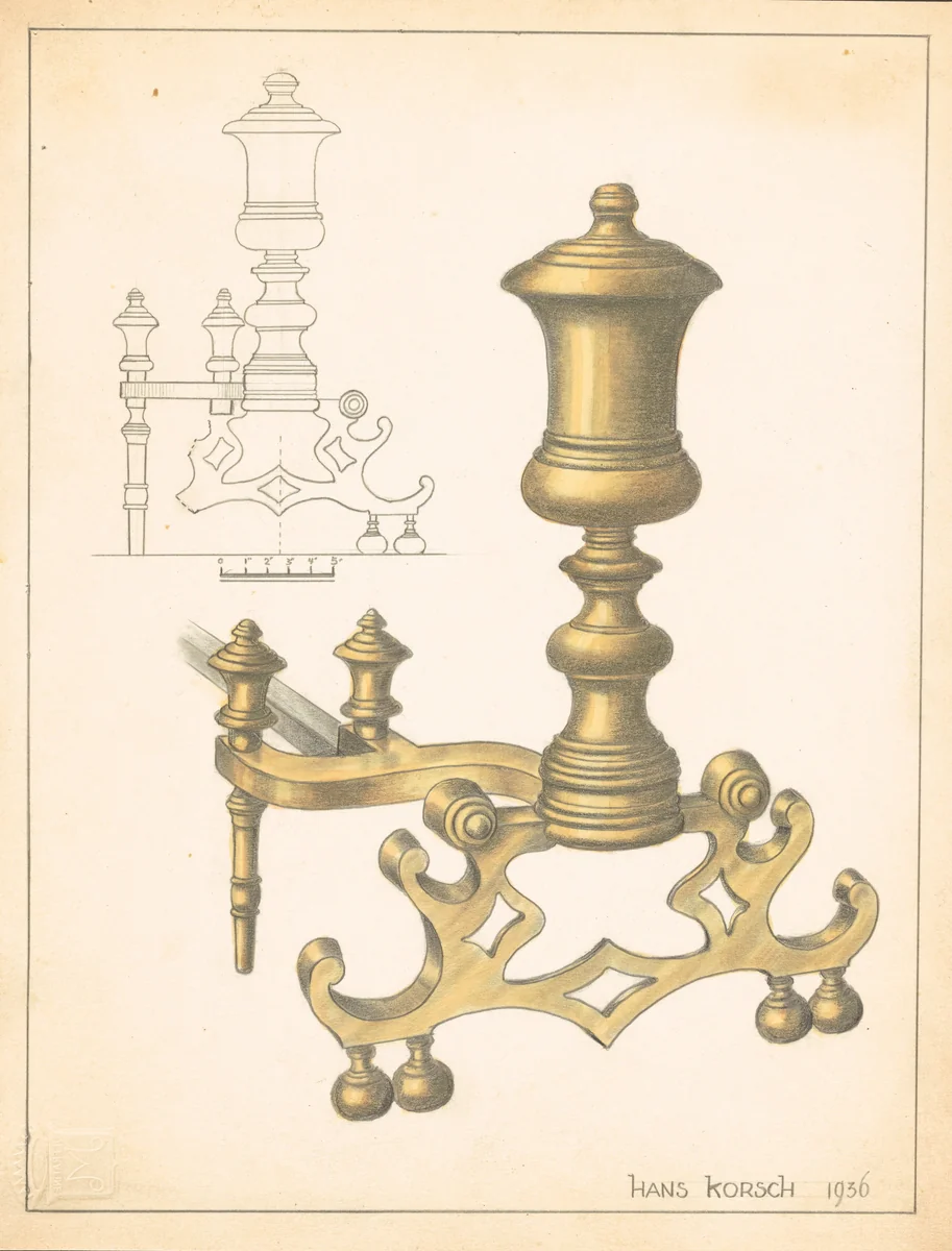 Andiron (one of pair) by Hans Korsch, index of american design, 1936