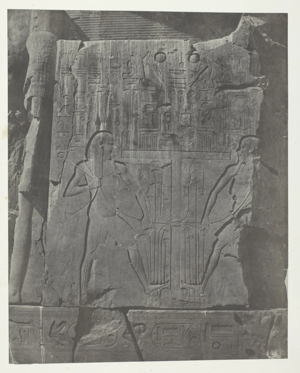 Gournah, Sculptures du Trône des Colosses; Thèbes, plate 57 from the album "Egypte, Nubie, Palestine et Syrie" (1852) by Maxime Du Camp, photograph, 1849-1851