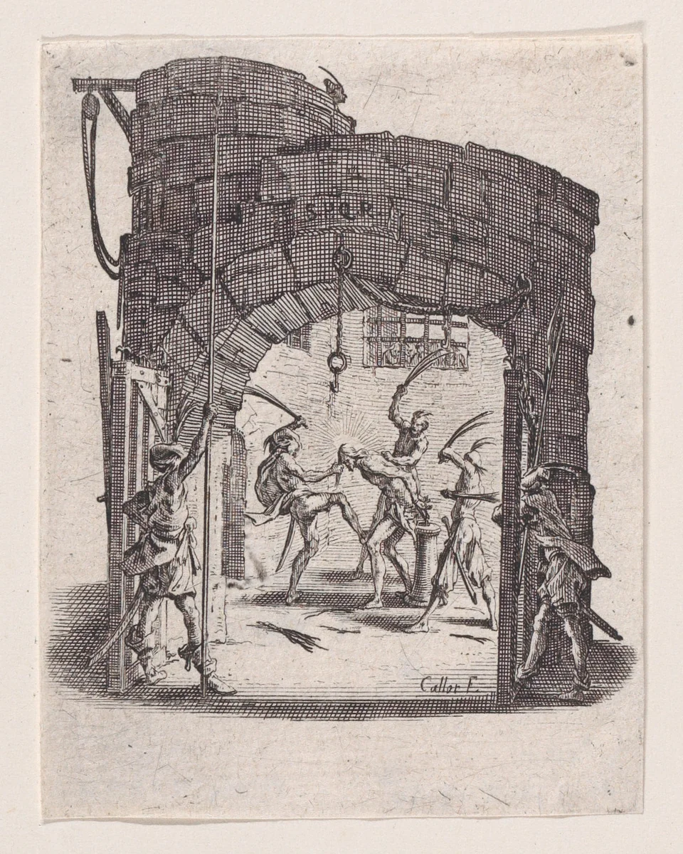 Jésus est Battu de Verges pièce appelée aussi La Flagellation (The Flagellation), from "La Petite Passion" (The Little Passion) by Jacques Callot, print, 1624-1625