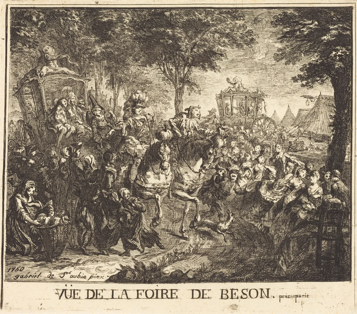 Vue de la foire de Beson (The Fair at Bezons) by Gabriel de Saint-Aubin, print, 1750
