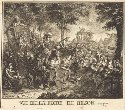 Vue de la foire de Beson (The Fair at Bezons) by Gabriel de Saint-Aubin, print, 1750
